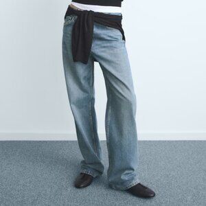 Mango Miami Medium Rise Straight Fit Jeans US Size 4 in Medium Blue